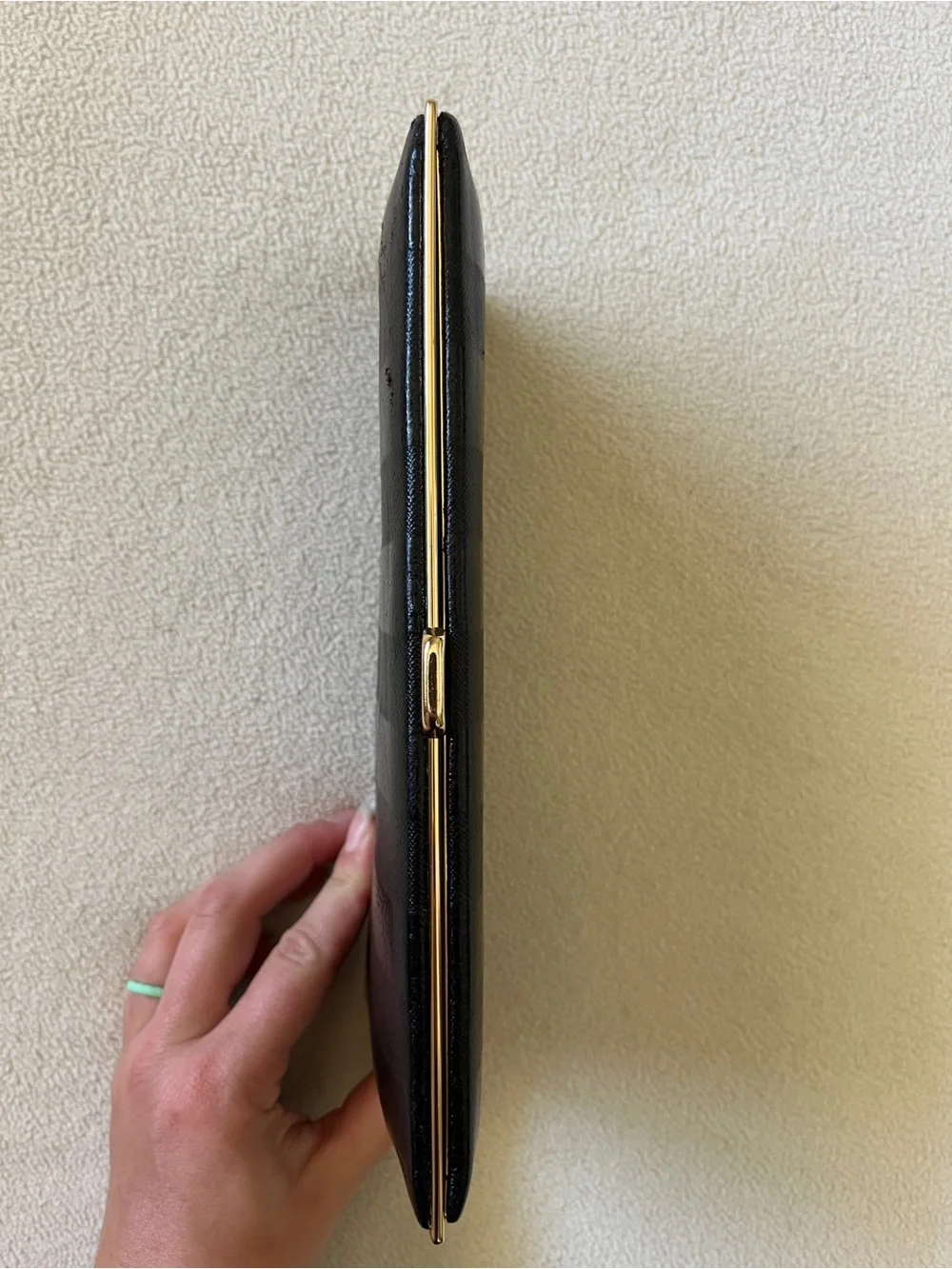LODIS Black Gold Valley Boulevard Large Ballet Wallet Clutch Stripe Leather Fold
